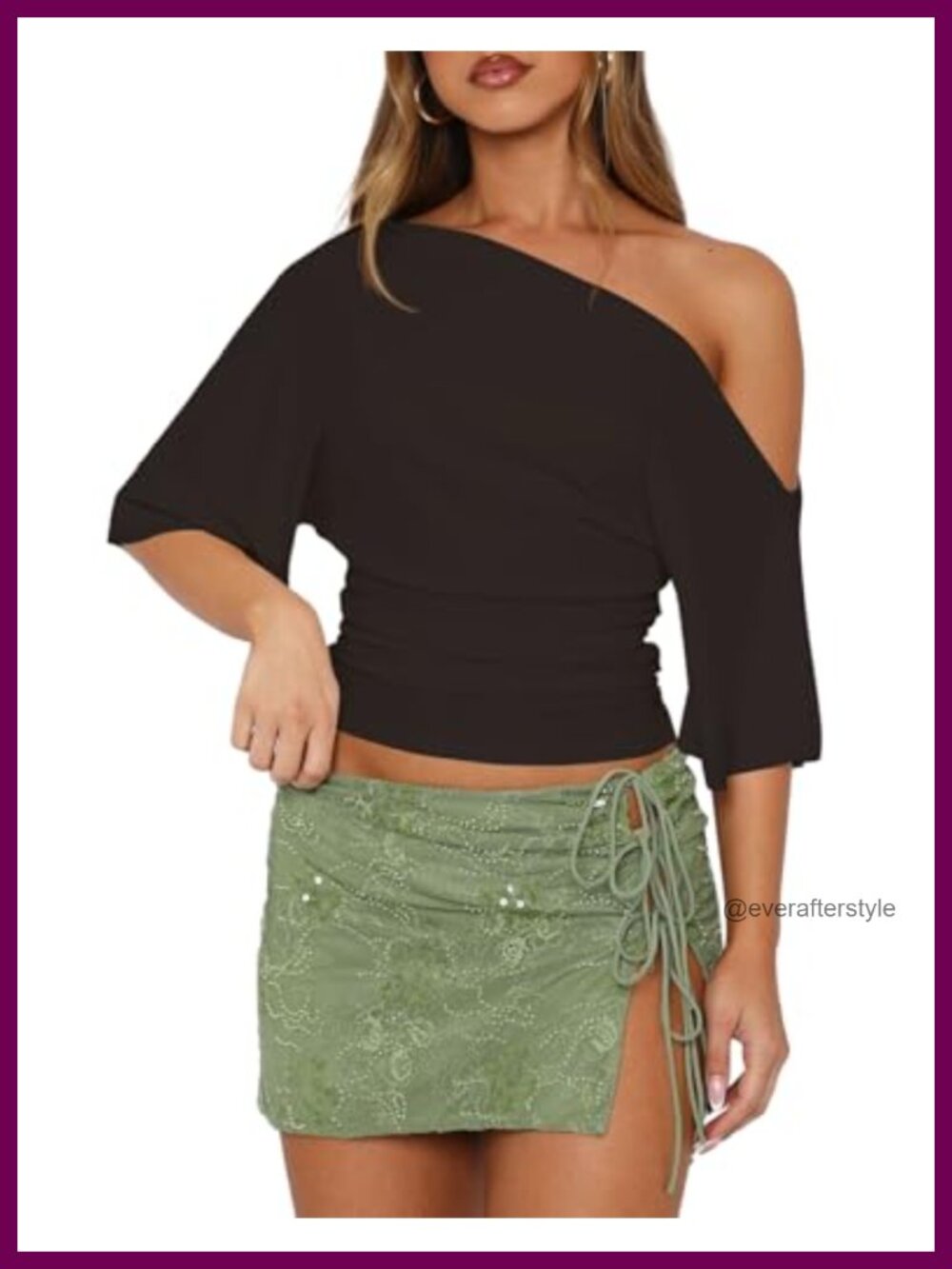 Women's Off Shoulder Cropped One Shoulder Top Knitted Short Sleeve T-Shirt